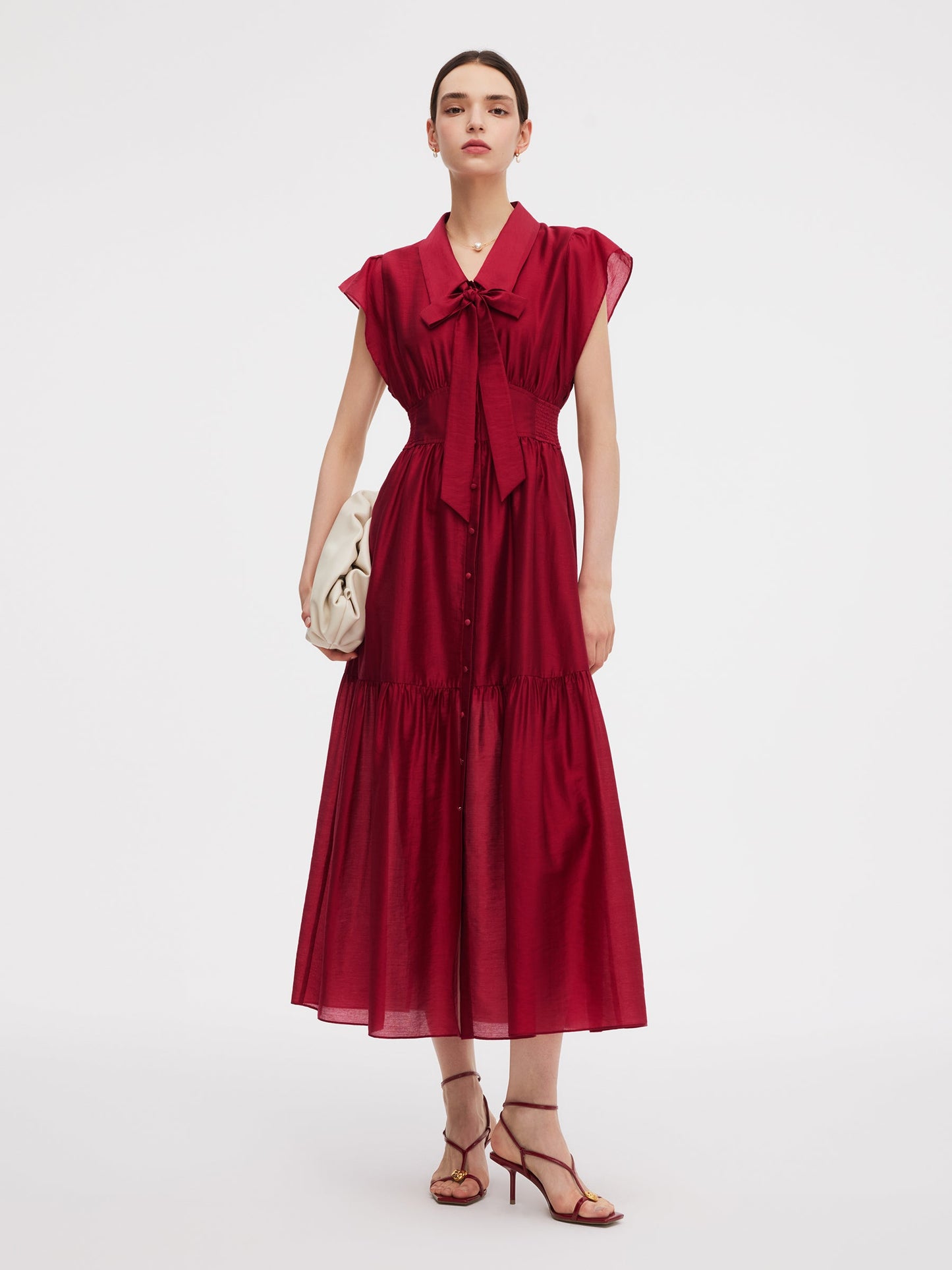 Tencel Blend Women Ruffle Cap Sleeve Maxi Dress With Sash