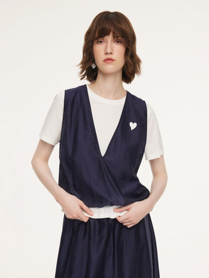Tencel Blend Mock Layered Top And Skirt Two-Piece Set