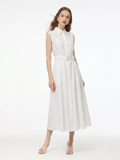 100% Linen Women Maxi Shirt Dress With Belt And Slip Lining