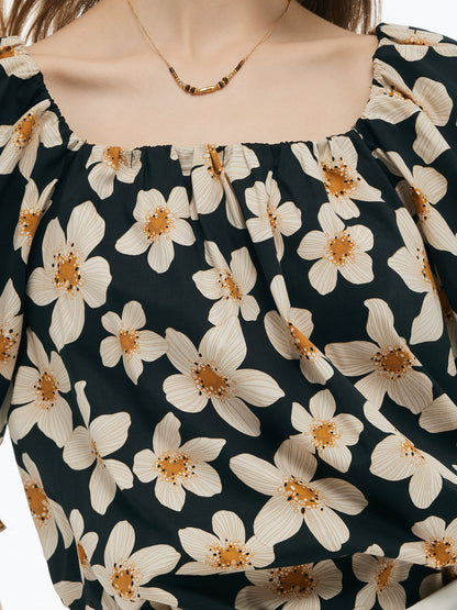 Cotton Floral Print Convertible Neckline Women Tunic Top