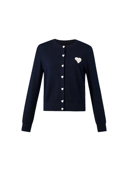 Tencel Wool Blend Heart Print Women Cardigan