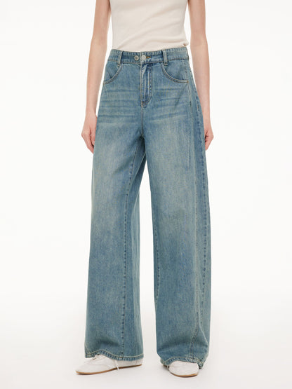 100% Cotton Denim Women Curved Leg Jeans