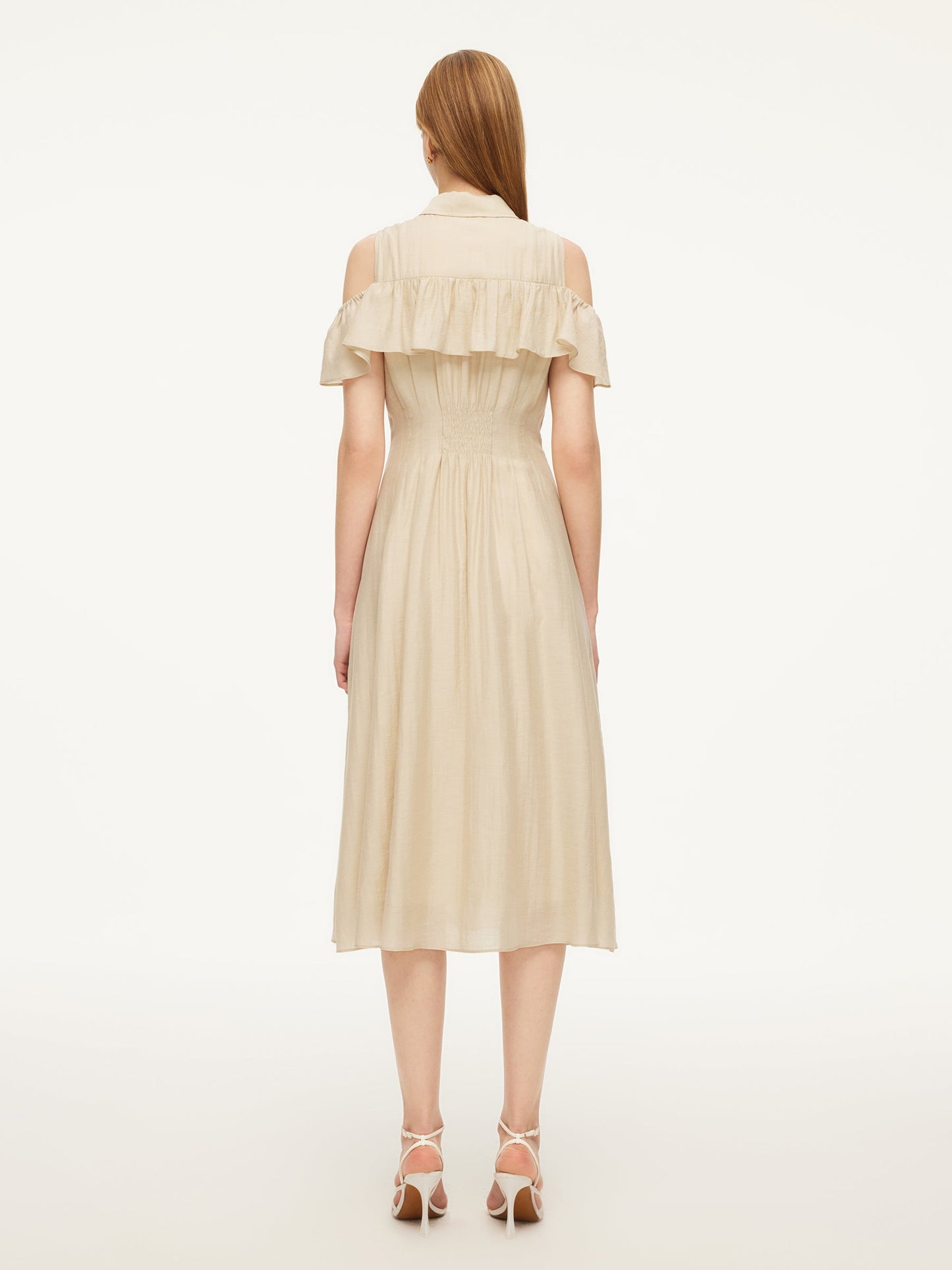 Tencel Acetate Linen Blend Cold Shoulder Women Maxi Dress