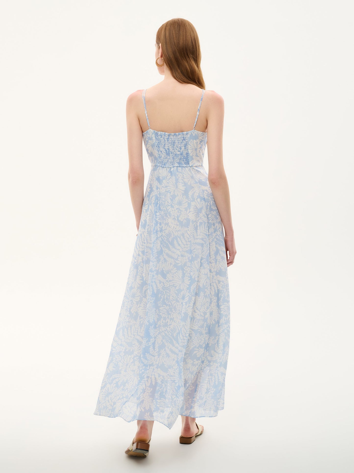 10MM Mulberry Silk Floral Print Women Strap Maxi Dress