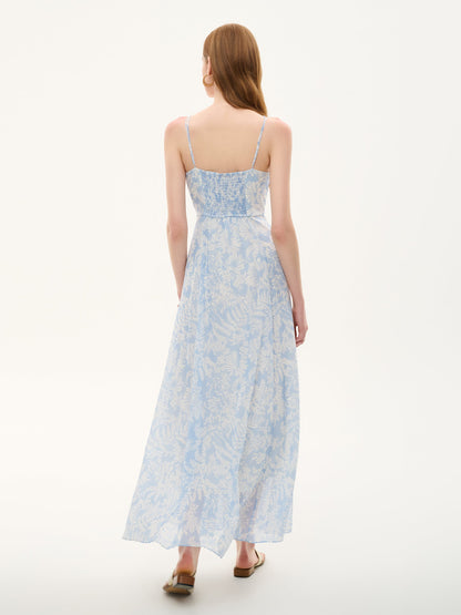 10MM Mulberry Silk Floral Print Women Strap Maxi Dress