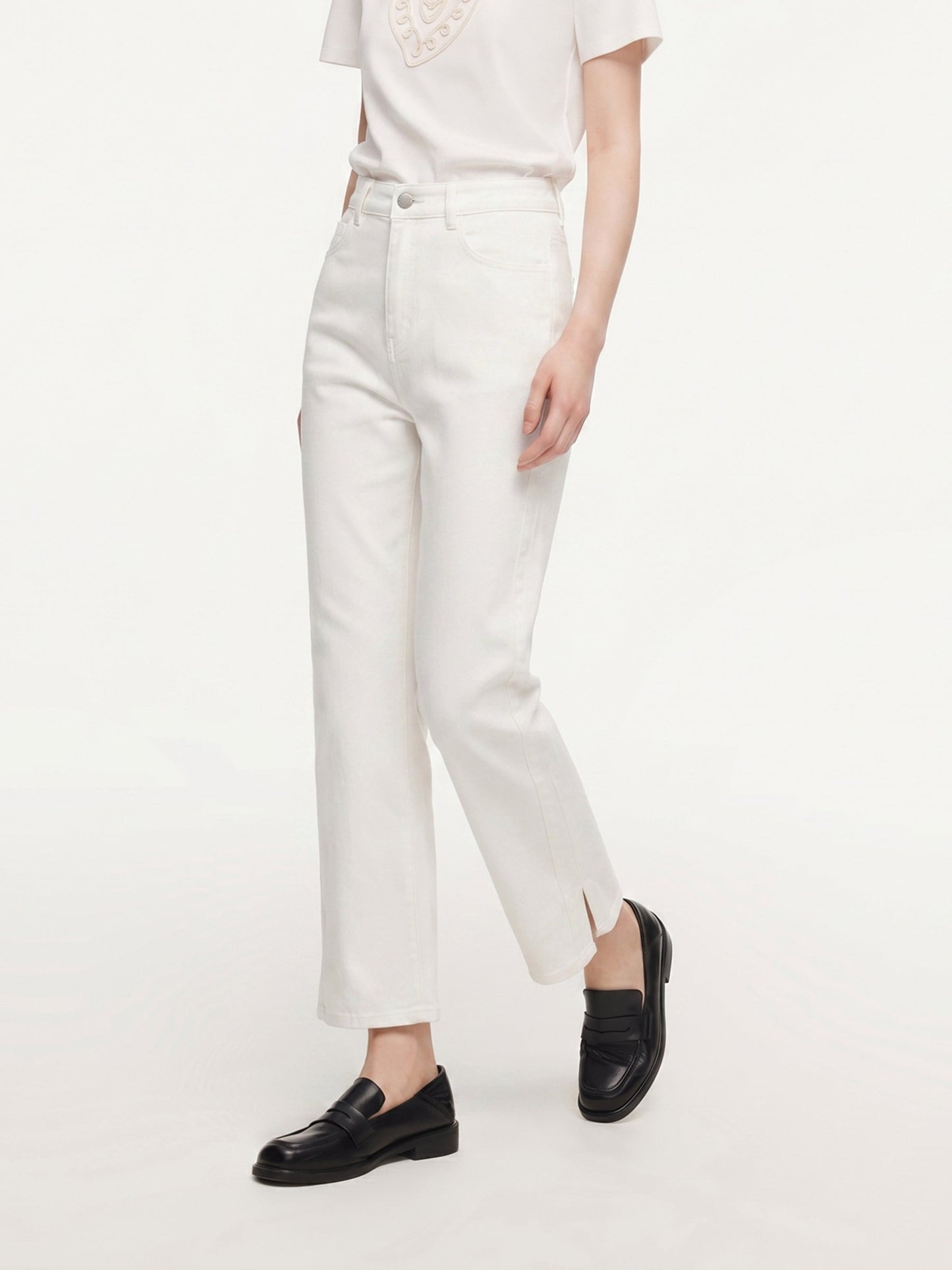 Lyocell Blend Women Ankle-Length Side Slit Jeans