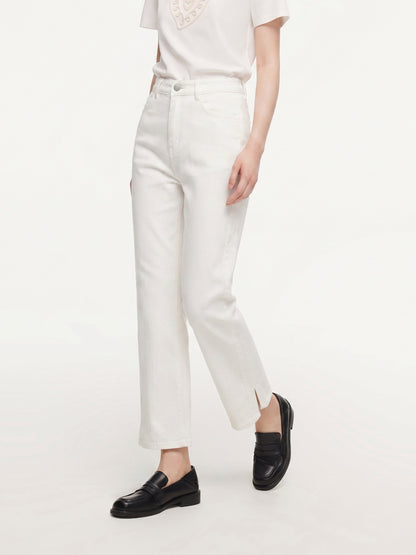 Lyocell Blend Women Ankle-Length Side Slit Jeans