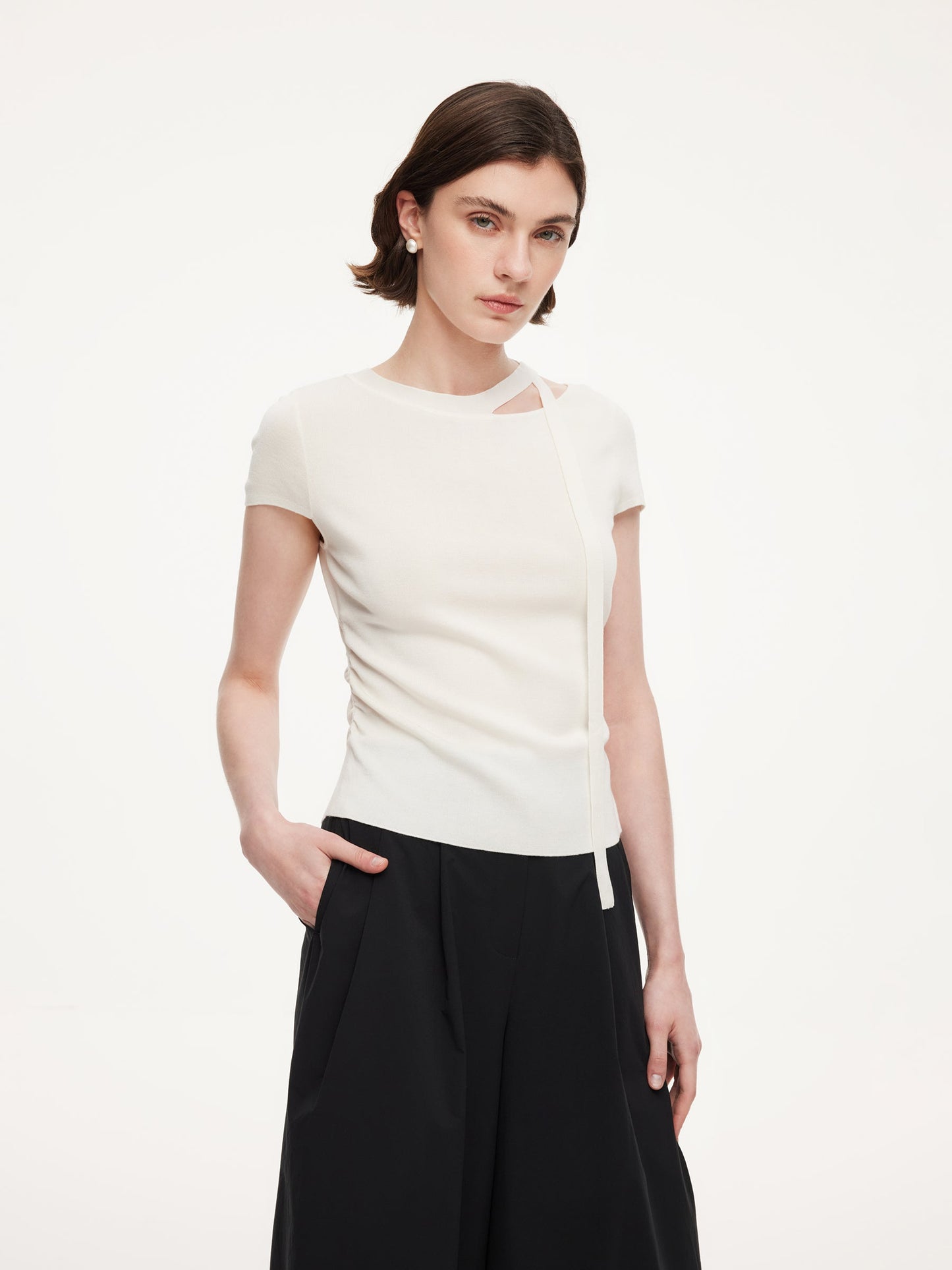Triacetate Lyocell Blend Women Ribbon Knit Top
