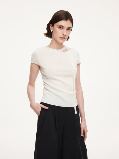 Triacetate Lyocell Blend Women Ribbon Knit Top
