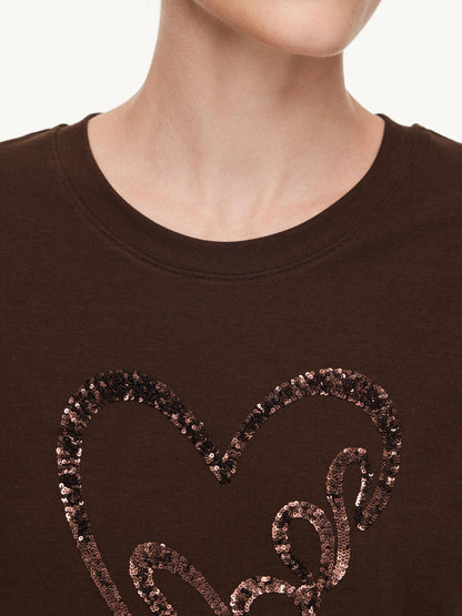 Sequined Heart Round Neck Women T-Shirt