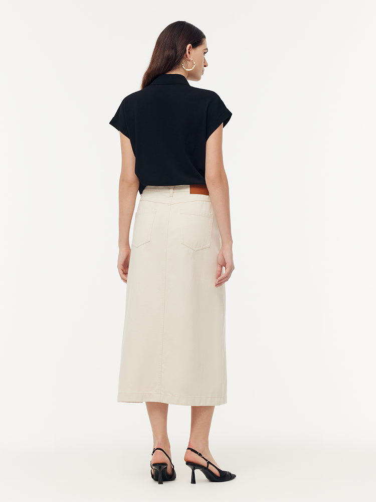 100% Cotton Denim Adjustable Waist Women Slit Skirt