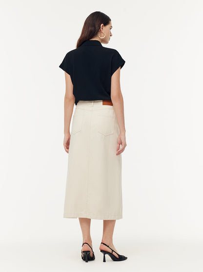 100% Cotton Denim Adjustable Waist Women Slit Skirt