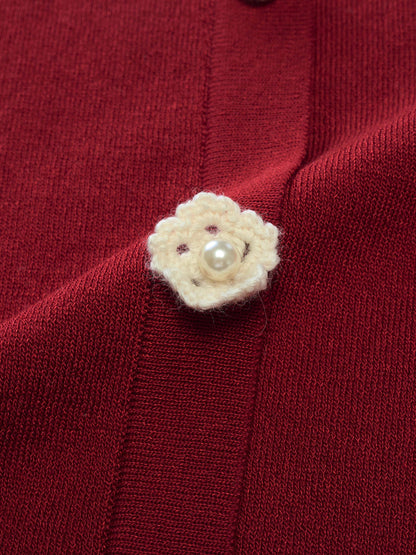 Lyocell Blend Jacquard Women Knit Top With Detachable Knit Flowers