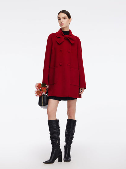 Tencel Wool Blend Double-Faced Women Coat With Detachable Collar