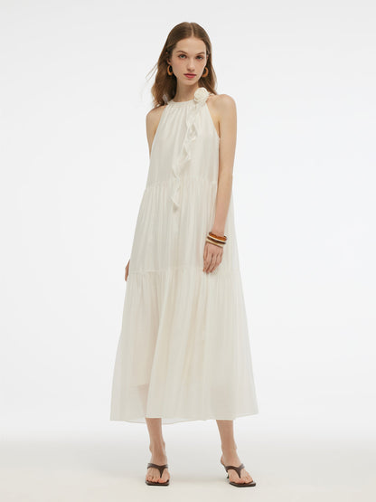 Tencel Blend Halter Maxi Dress With Detachable Flower