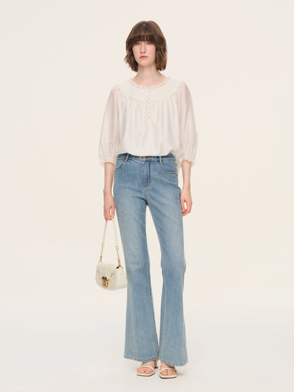 Tencel Blend 3/4 Sleeve Women H-Line Blouse