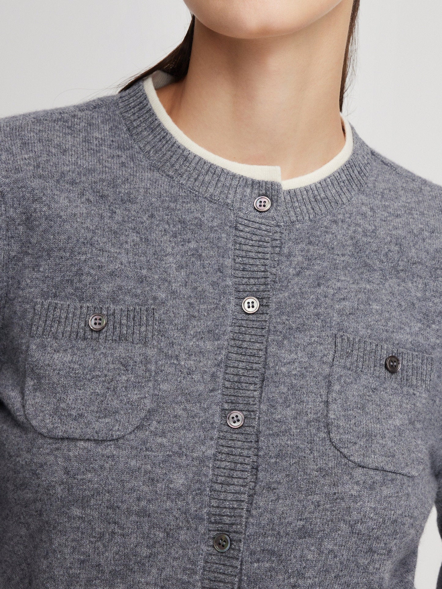 100% Wool Contrast Trim Women Cardigan