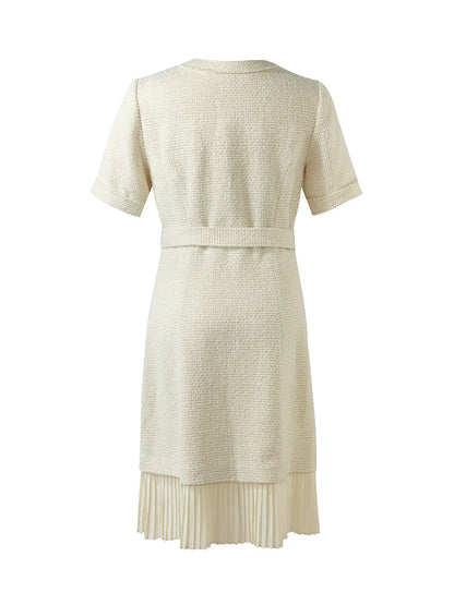Wool Blend Tweed Women Mini Dress With Belt
