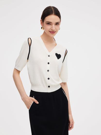 V-Neck Cut-Out Knitted Top And Half Skirt Two-Piece Set