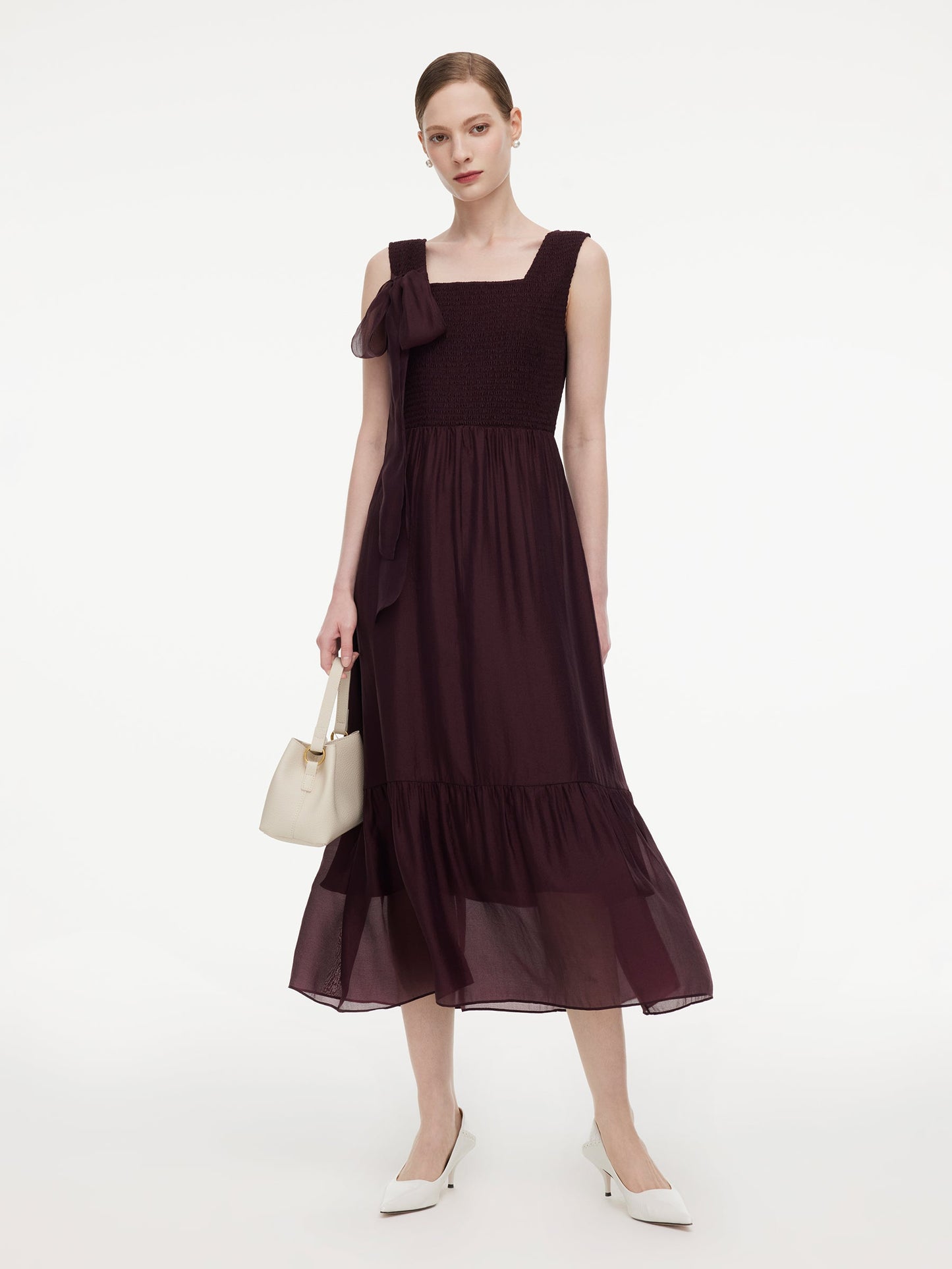 [Preview] Reversible A-Line Women Sleeveless Maxi Dress With Bowknot Ribbon