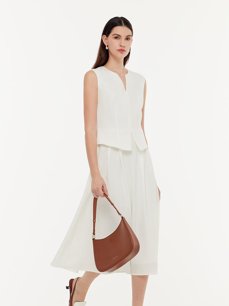 Acetate Faux Two-Piece Women Sleeveless Midi Dress