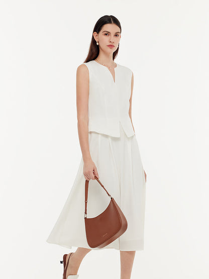 Acetate Faux Two-Piece Women Sleeveless Midi Dress