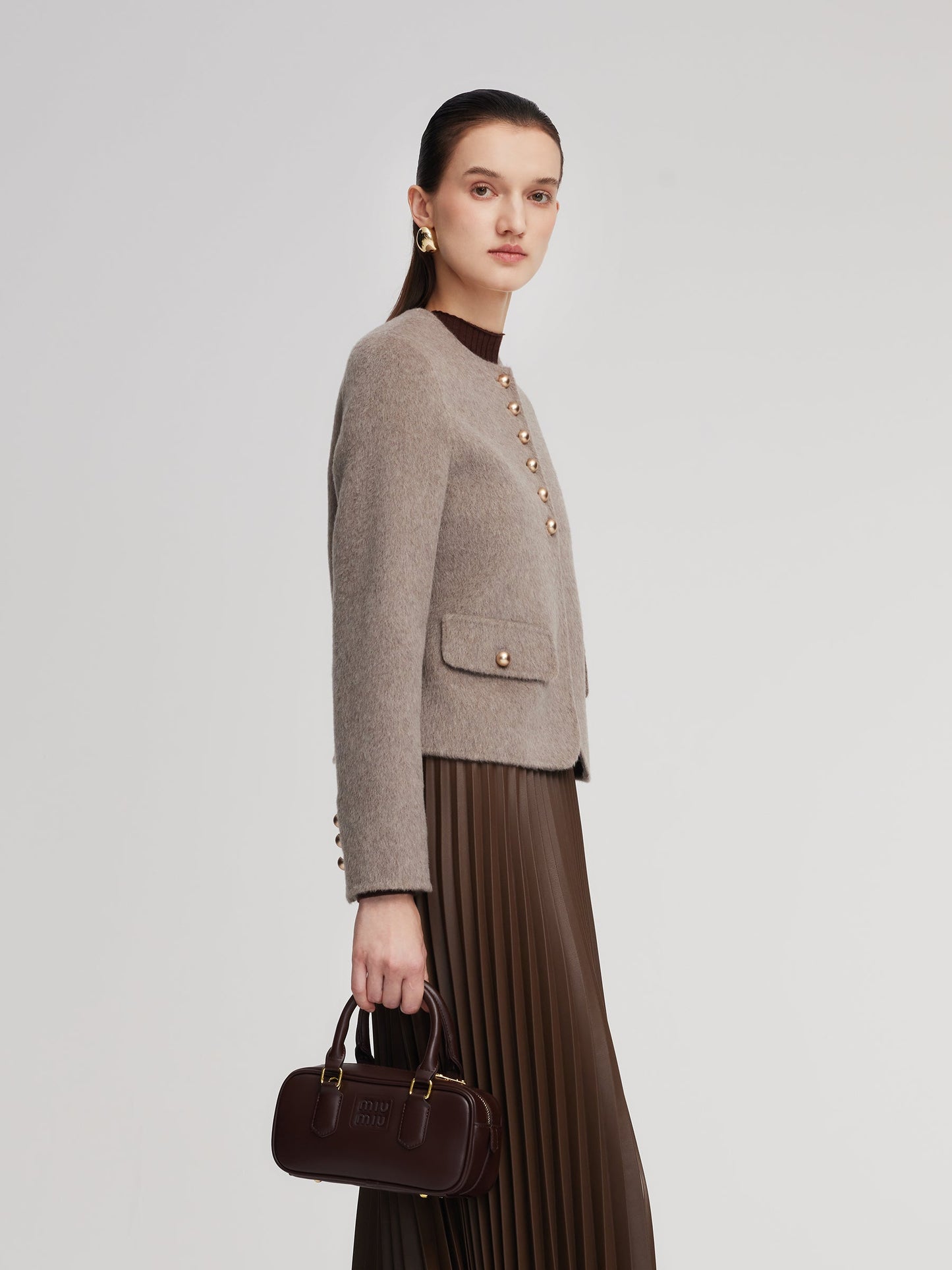 Alpaca Wool Blend Round Neck Women Jacket