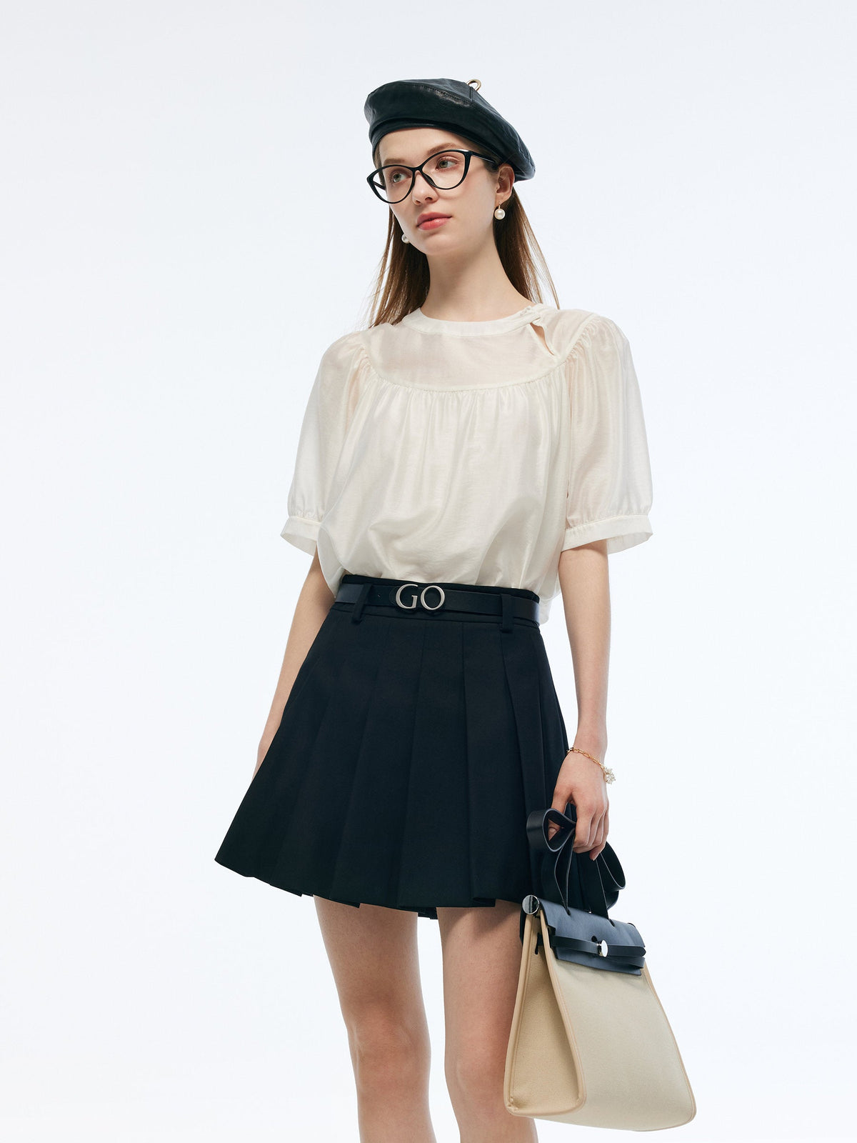 Tencel Blend Women Puff-sleeved Blouse