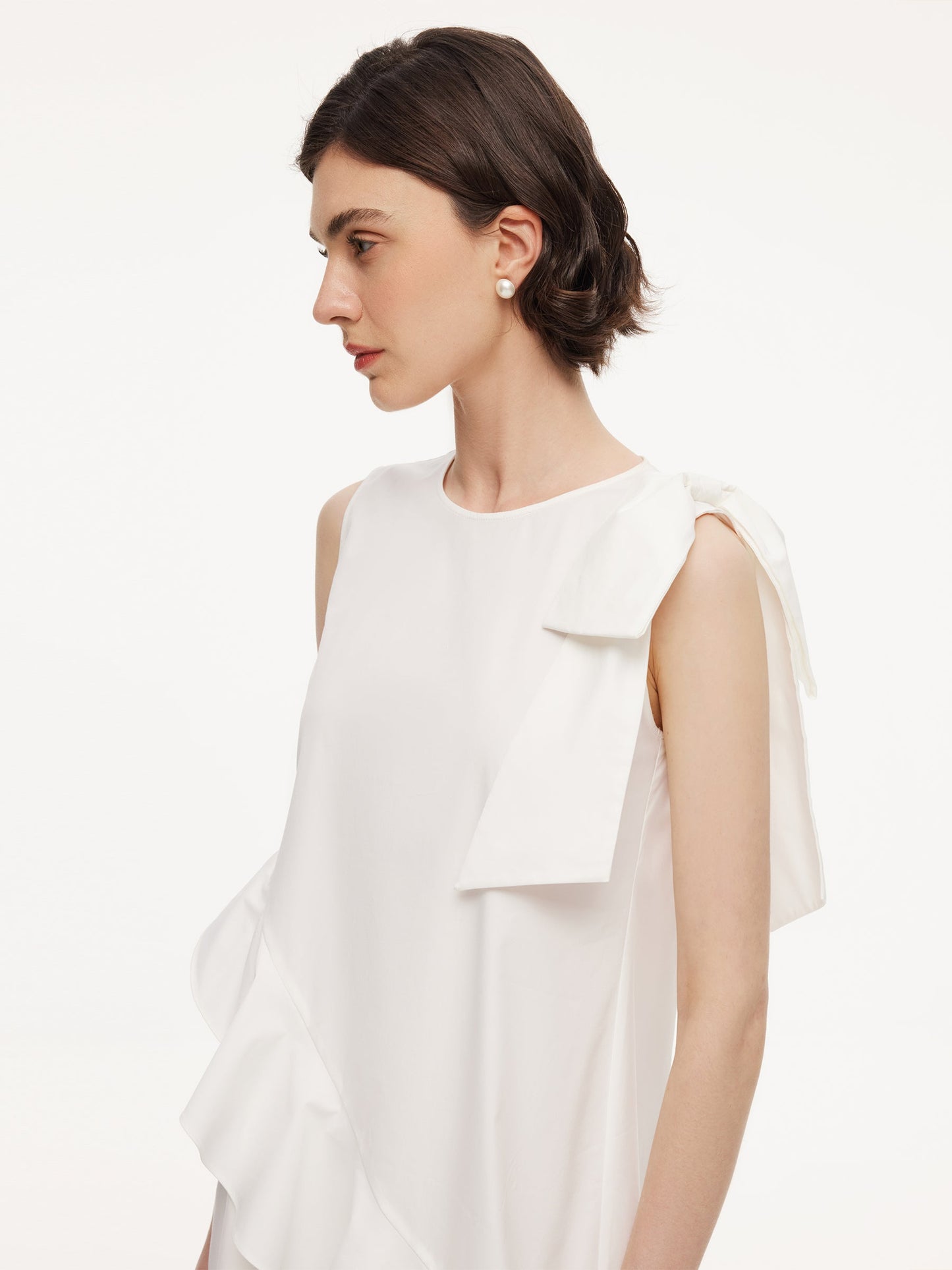Ruffle Sleeveless Women Midi Dress With Detachable Bowknot