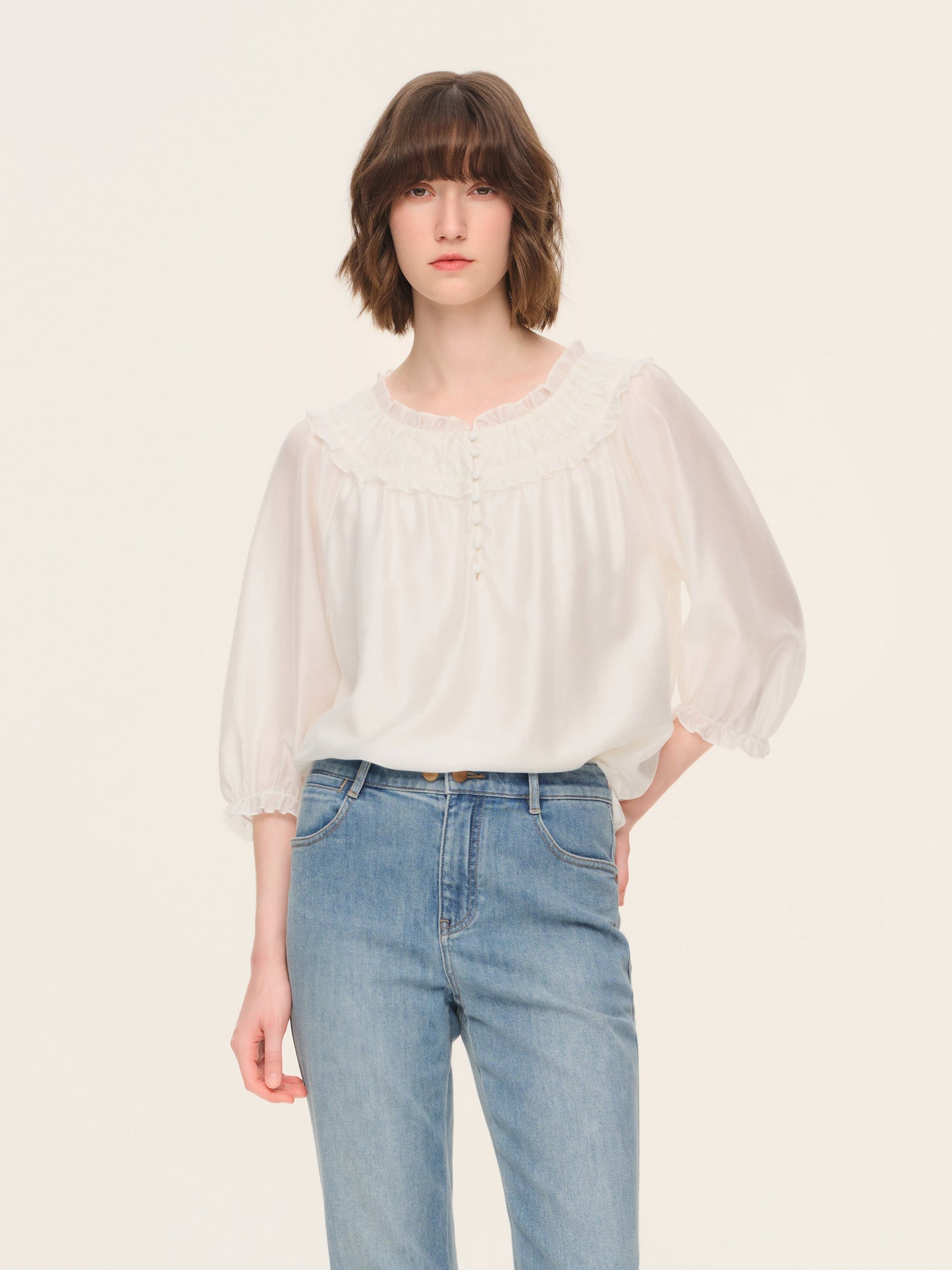 Tencel Blend 3/4 Sleeve Women H-Line Blouse