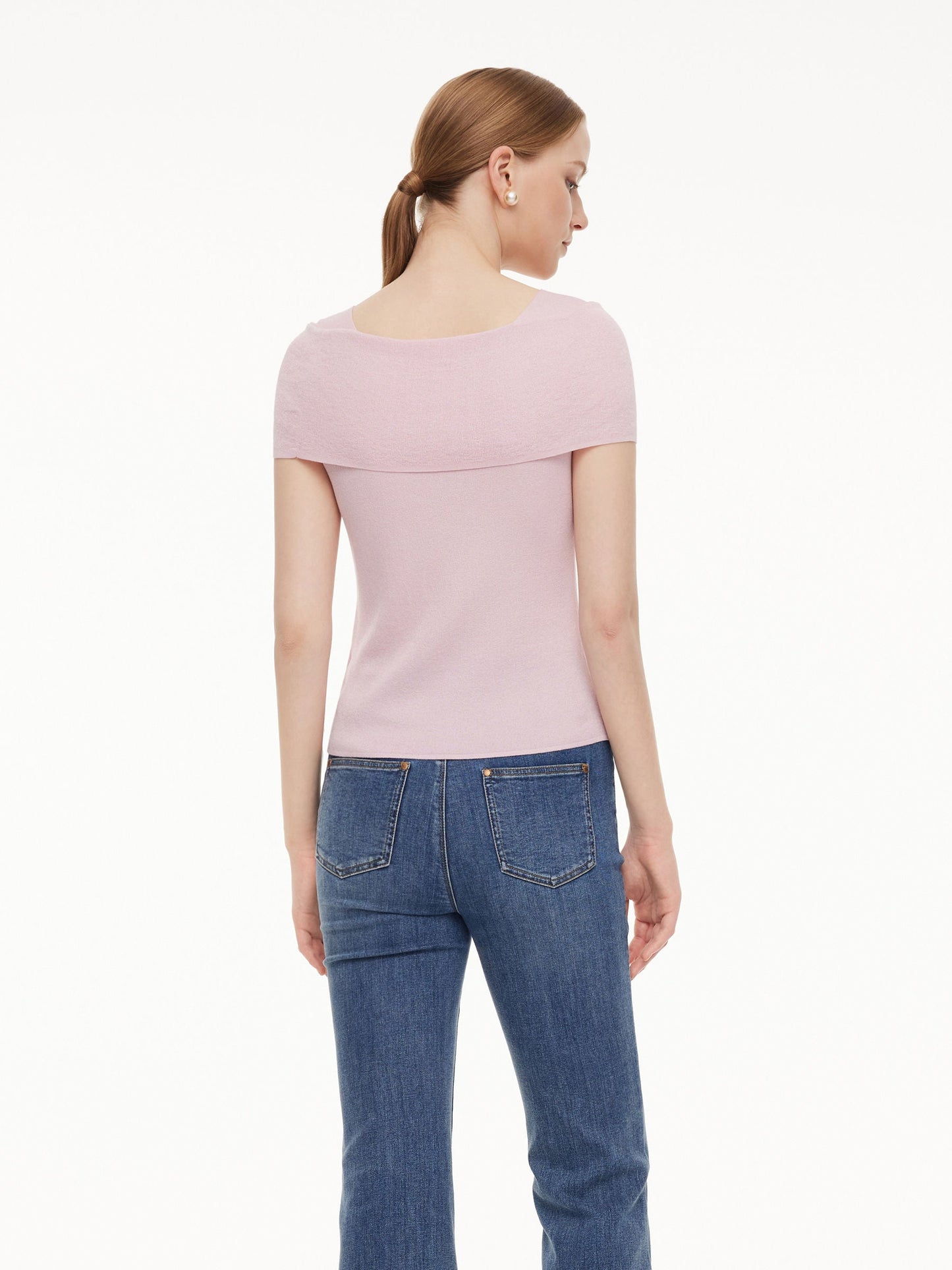 Lyocell Blend Off Shoulder Women Knit Top With Detachable Magnetic Flower