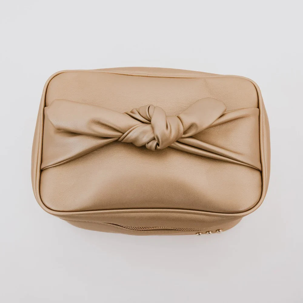 Madelyn Bow Makeup Bag - Gold