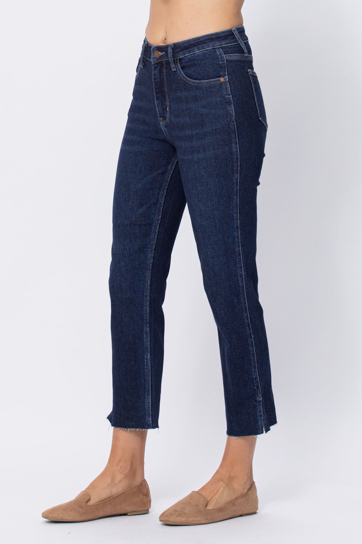 Judy Blue Cropped Straight Fit Side Slit Jeans