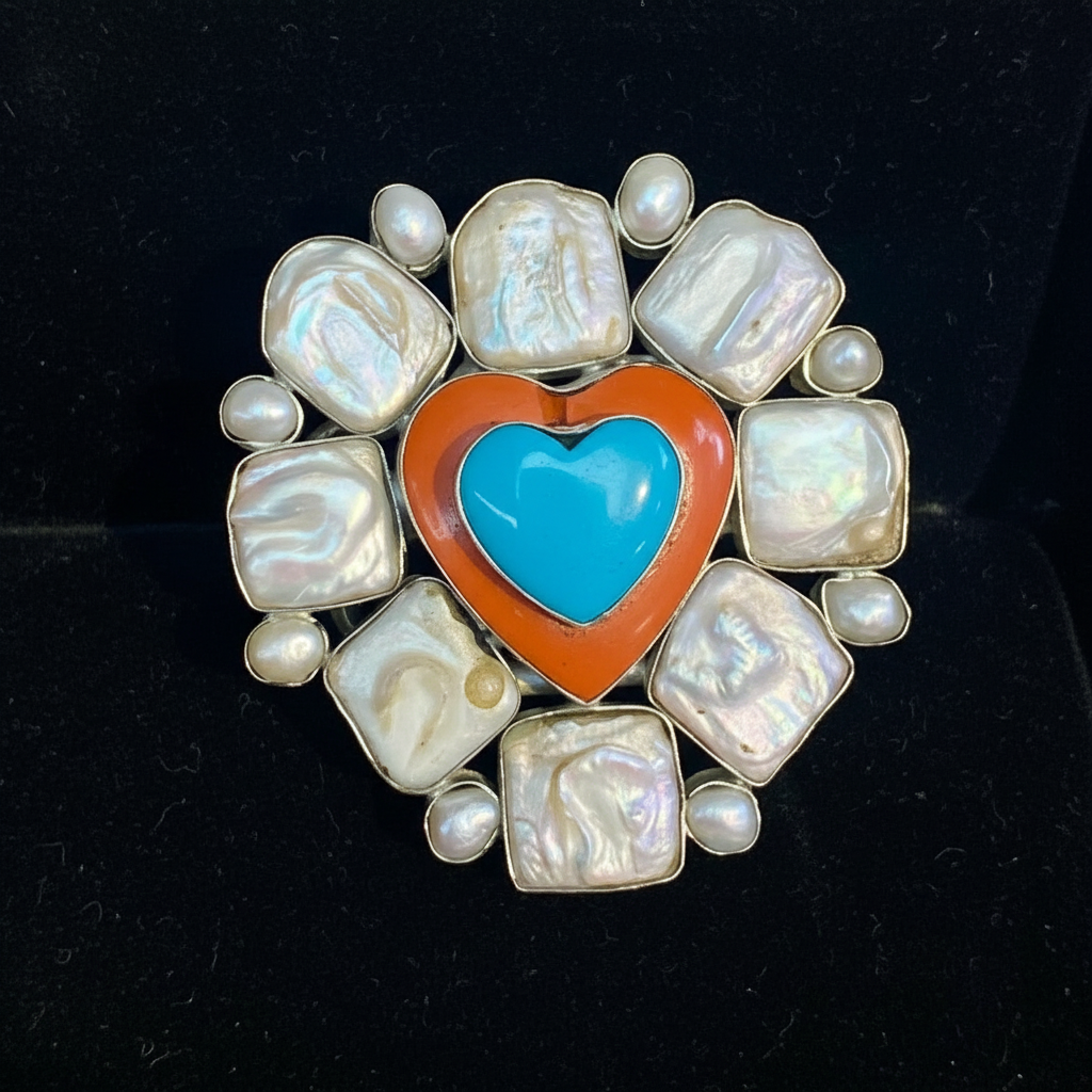 Turquoise Heart Pearl Silver Bracelet