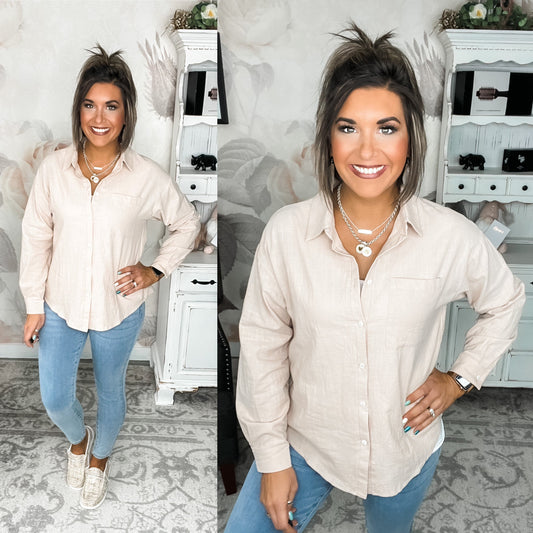 Living Our Best Life Linen Button Down - Beige