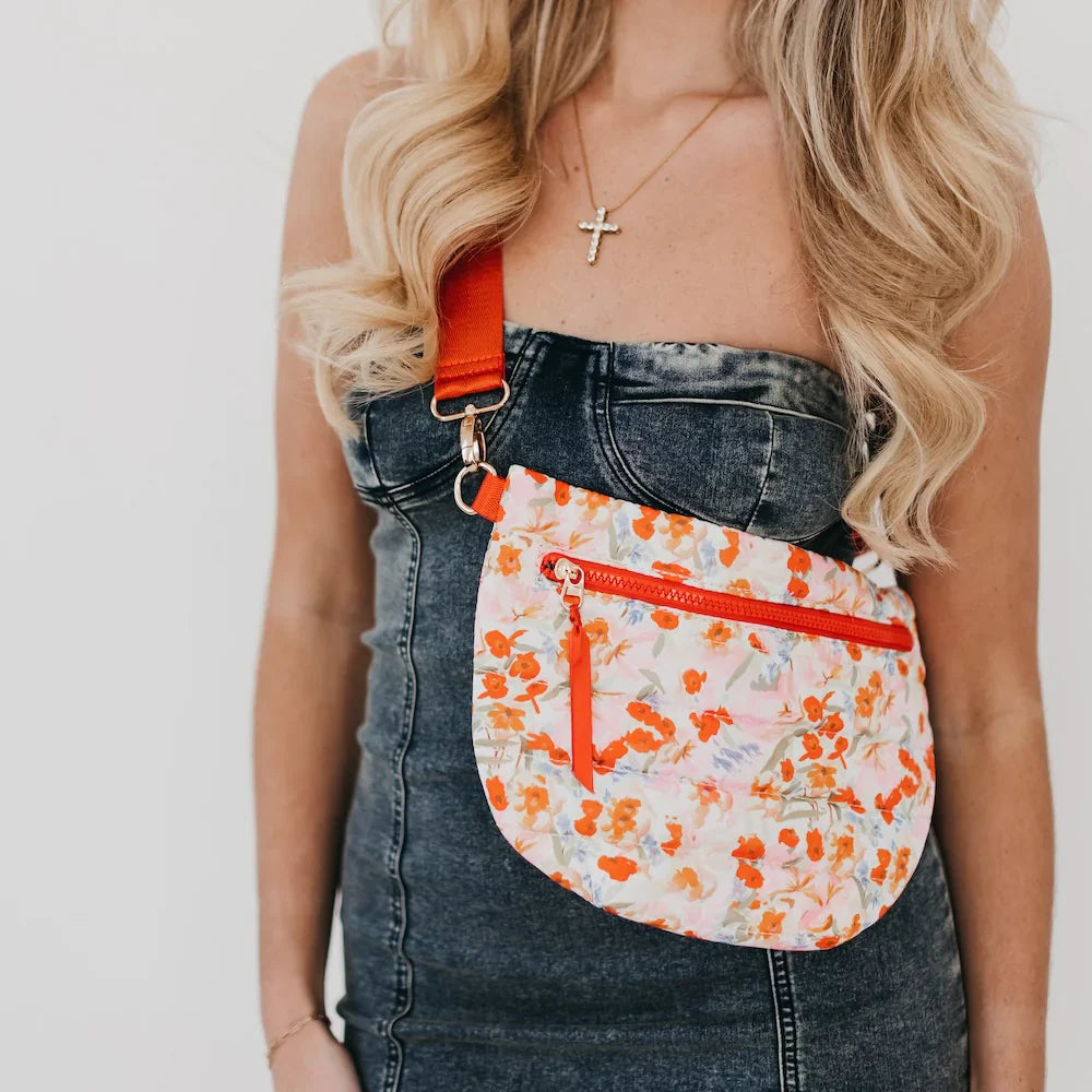 Jolie Puffer Belt Bag - Watercolor Mango Floral