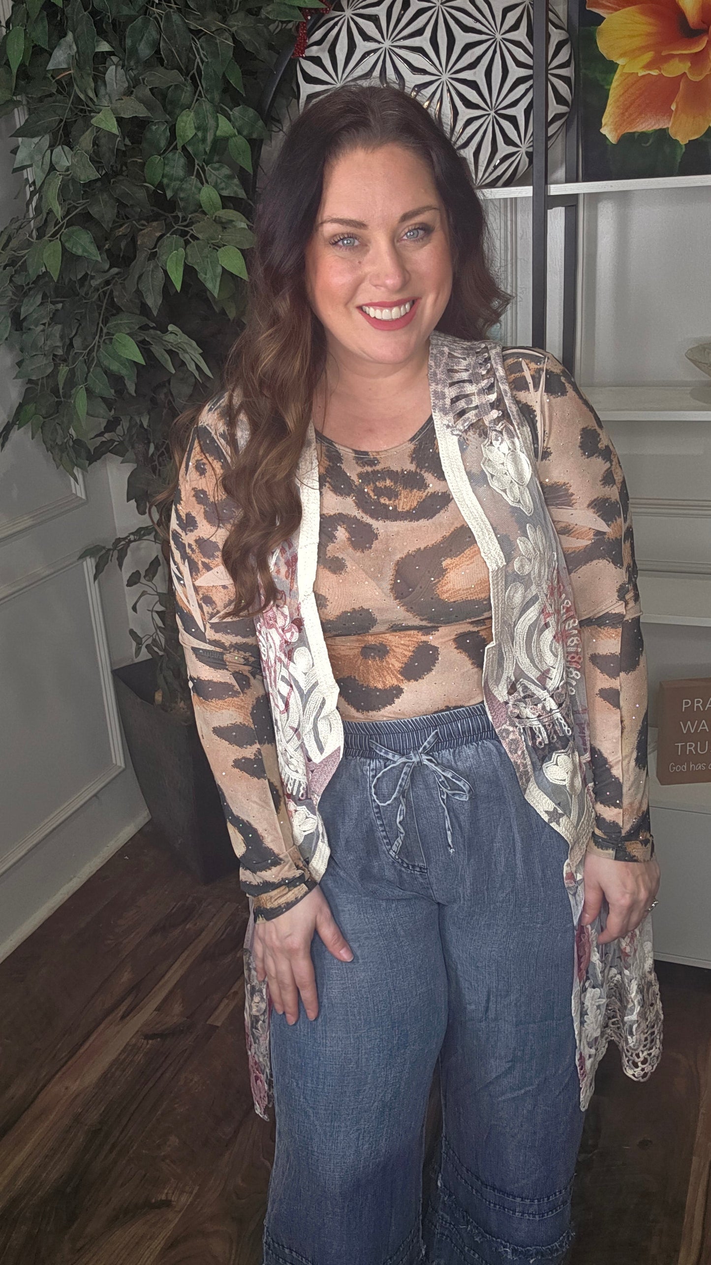 Origami - Starlit Leopard & Rose Crochet Lace Vest