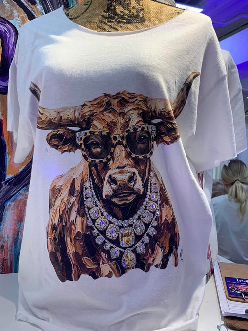 Bejeweled Highland Cow Rhinestone Graphic Tee