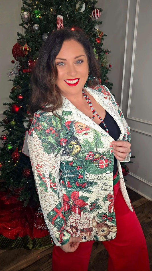 Santa Lace & Sequin Long Blazer