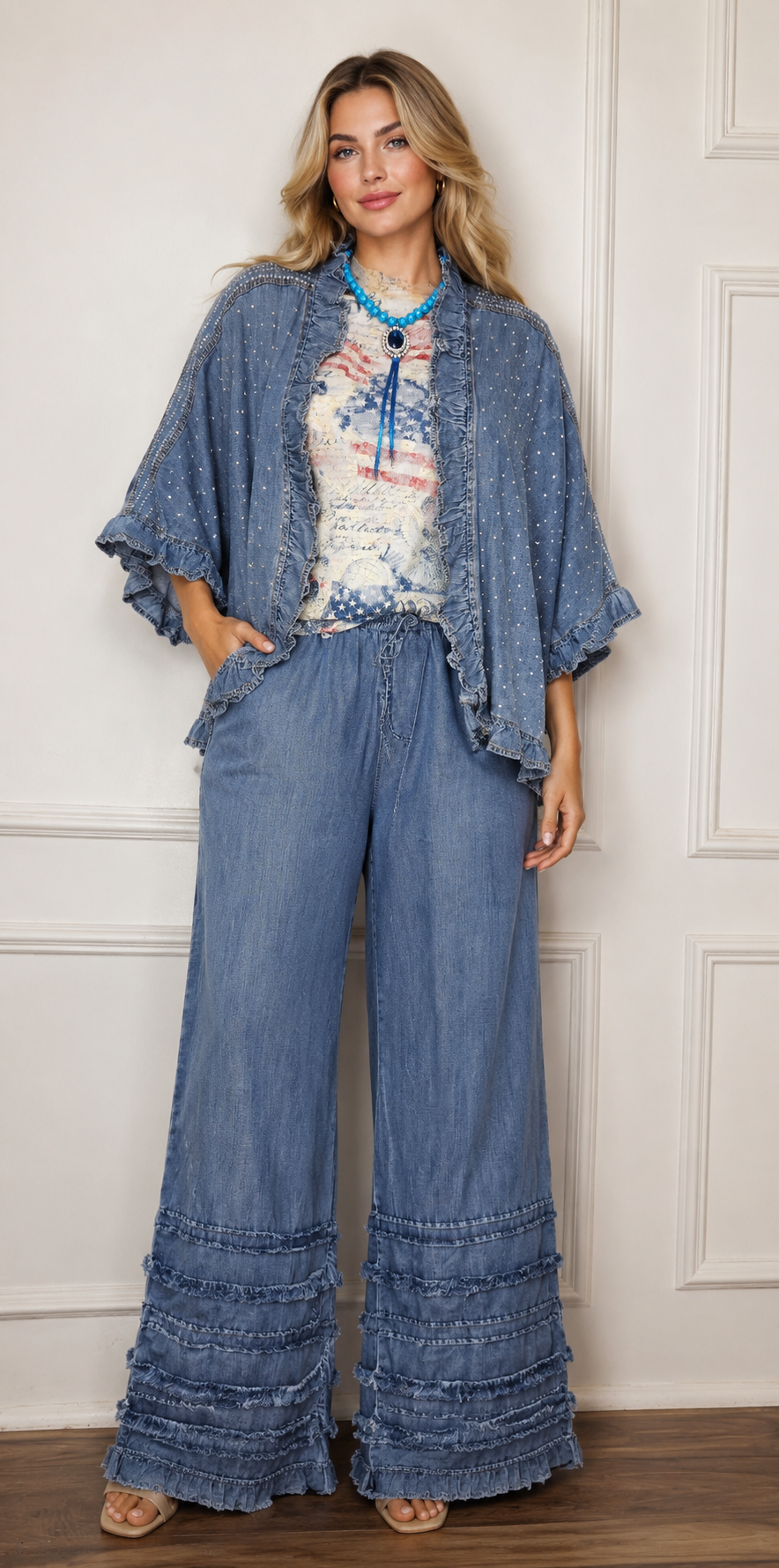 Origami - Ruffle Detail Chambray Pants