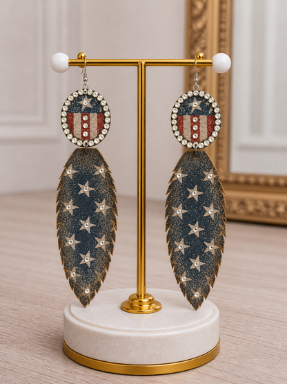 Patriotic Rhinestone Feather Earrings