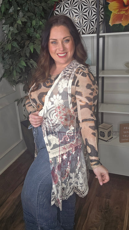 Origami - Starlit Leopard & Rose Crochet Lace Vest