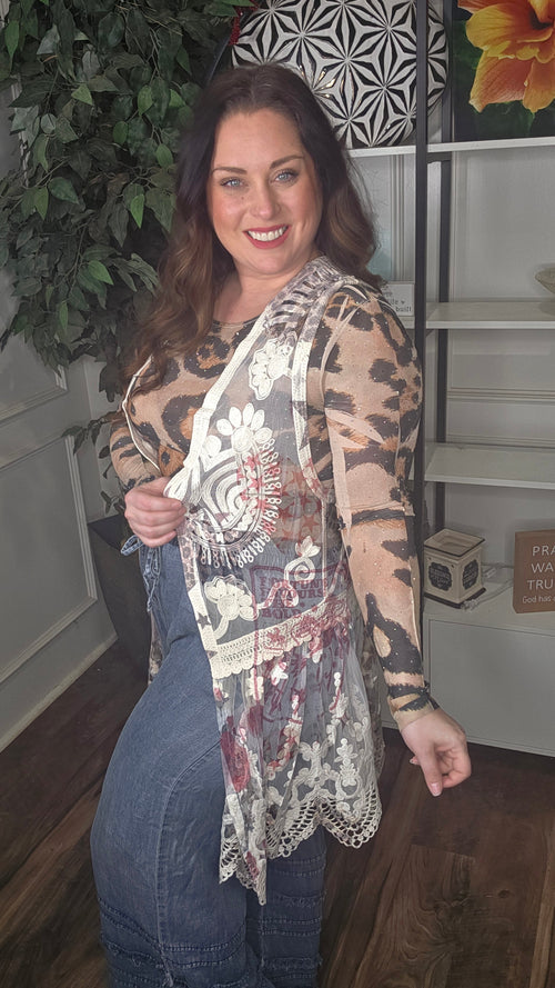 Origami - Starlit Leopard & Rose Crochet Lace Vest