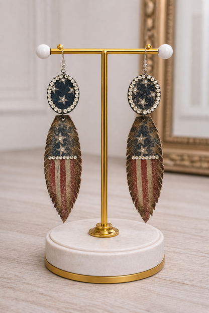 Patriotic Rhinestone Feather Earrings