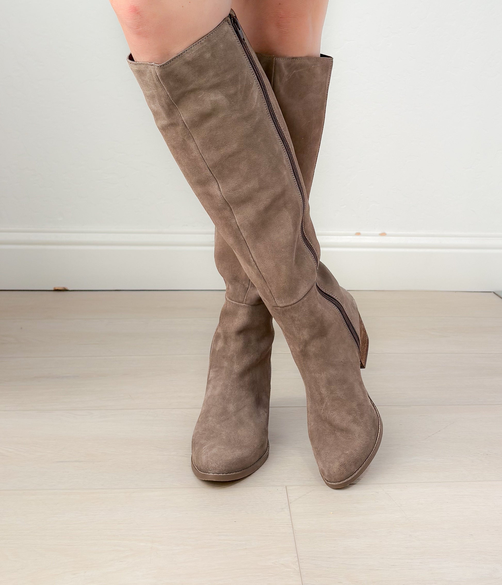 Tarian Tall Suede Boot in Taupe